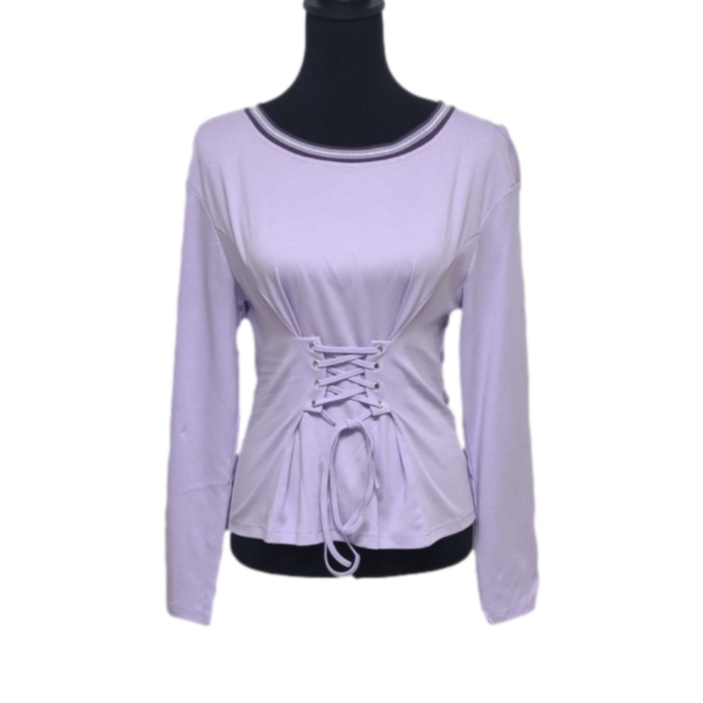Jnsq Mallow long sleeve lavender top with front drawstring detail, size 6, NWT
